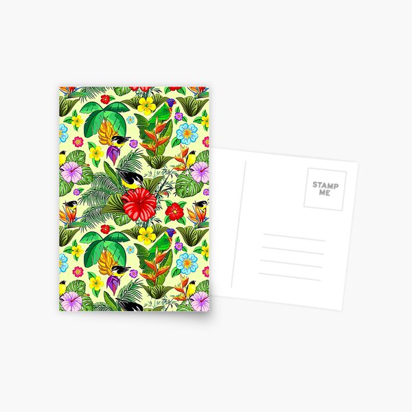 Birds and Nature Floral Exotic Seamless Pattern Postcard
