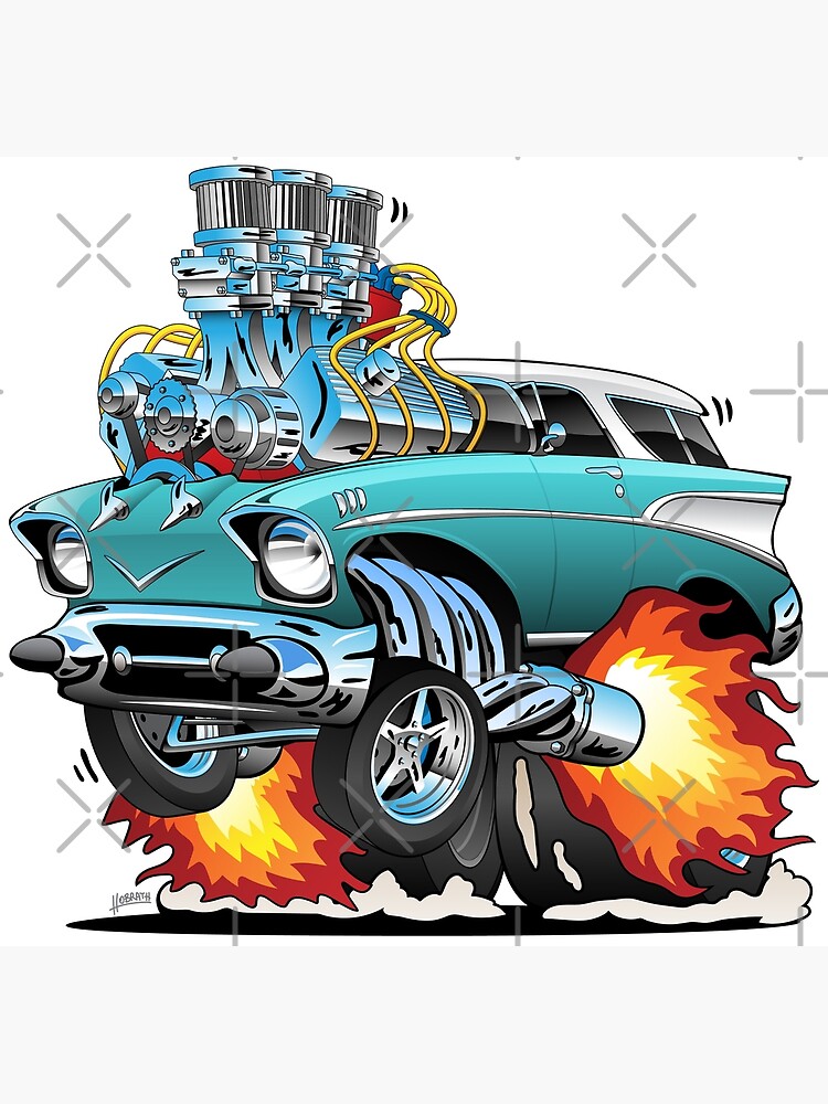 Classic Fifties Hot Rod Muscle Car Cartoon by hobrath