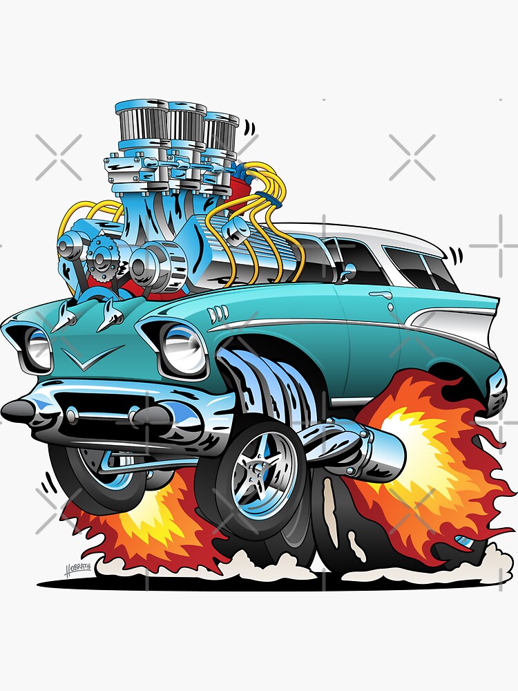 Classic Fifties Hot Rod Muscle Car Cartoon by hobrath