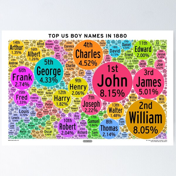 Aperçu de l'œuvre Top US Boy Names in 1880 - White créée et vendue par Abacaba.