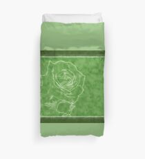 Pink Roses in Anzures 1 Outlined Green Duvet Cover