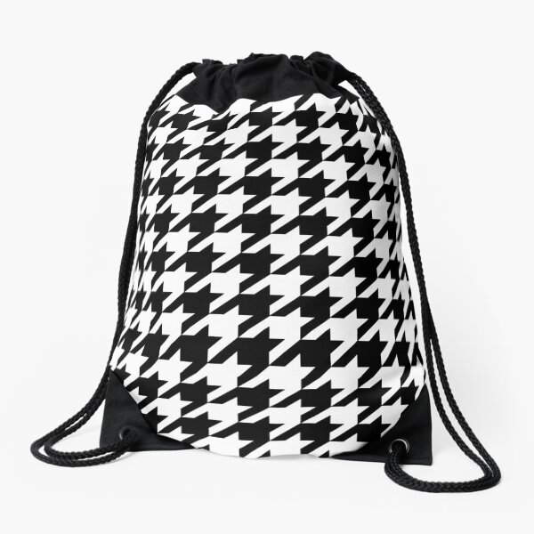 Black and White Houndstooth Drawstring Bag
