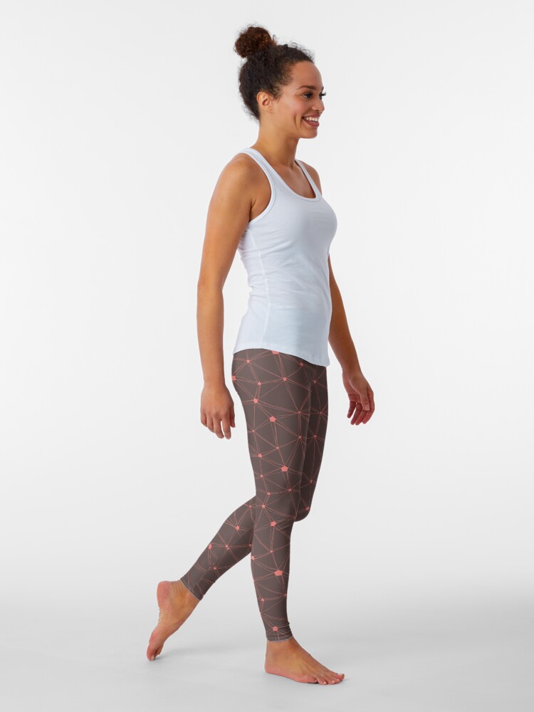 Thumbnail 2 of 5, Leggings, Pentagon grid chocolate brown designed and sold by Marlene Wagenhofer.