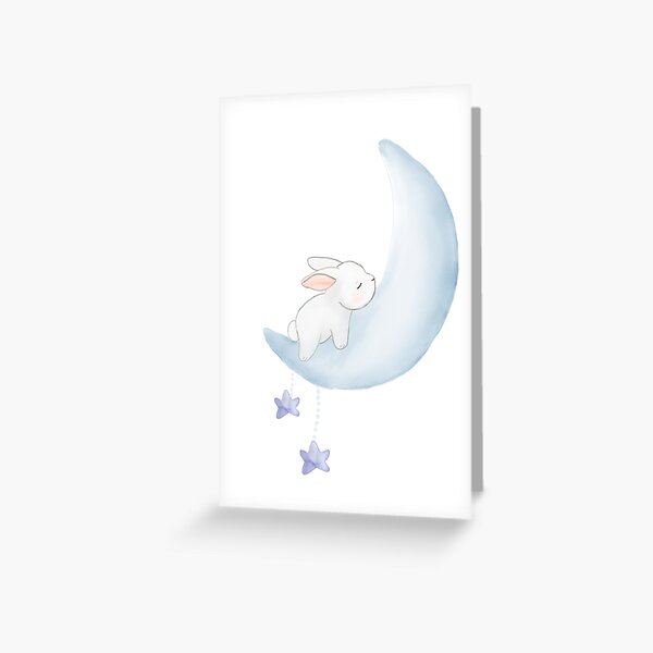 Sleeping bunny in blue moon Greeting Card