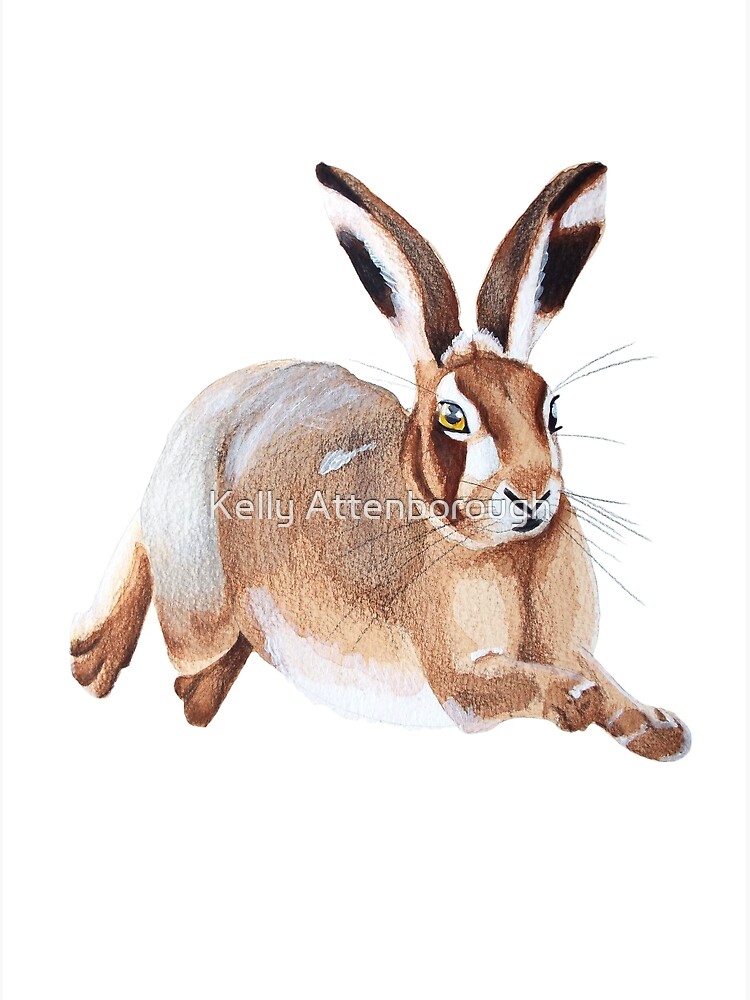 Hand screen printed greeting card leaping hare rabbit