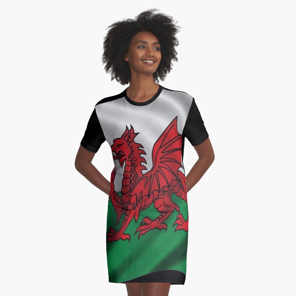 Y Ddraig Goch Welsh Flag Rugby Union Graphic T-Shirt Dress