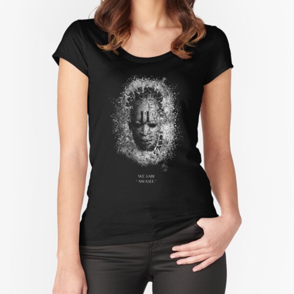 Mask on dark background with text in pidgin Fitted Scoop T-Shirt