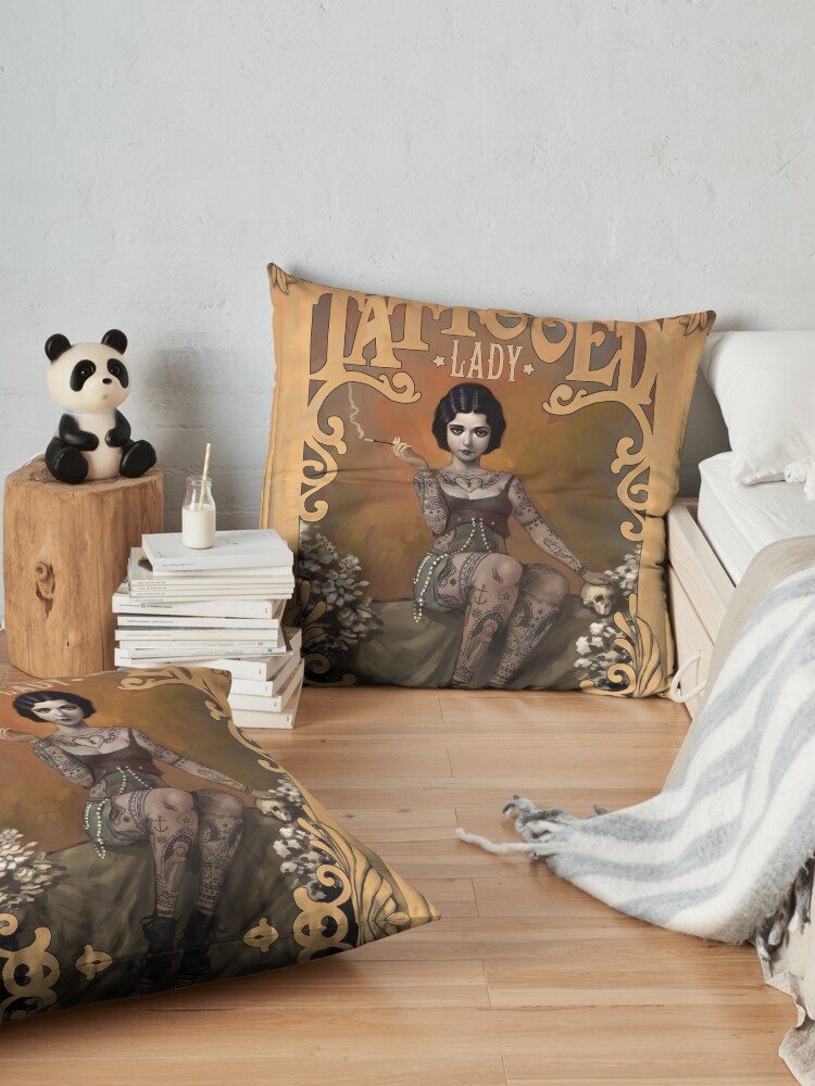 Alternate view of The Amazing Tattooed Lady Vintage Circus Poster Floor Pillow