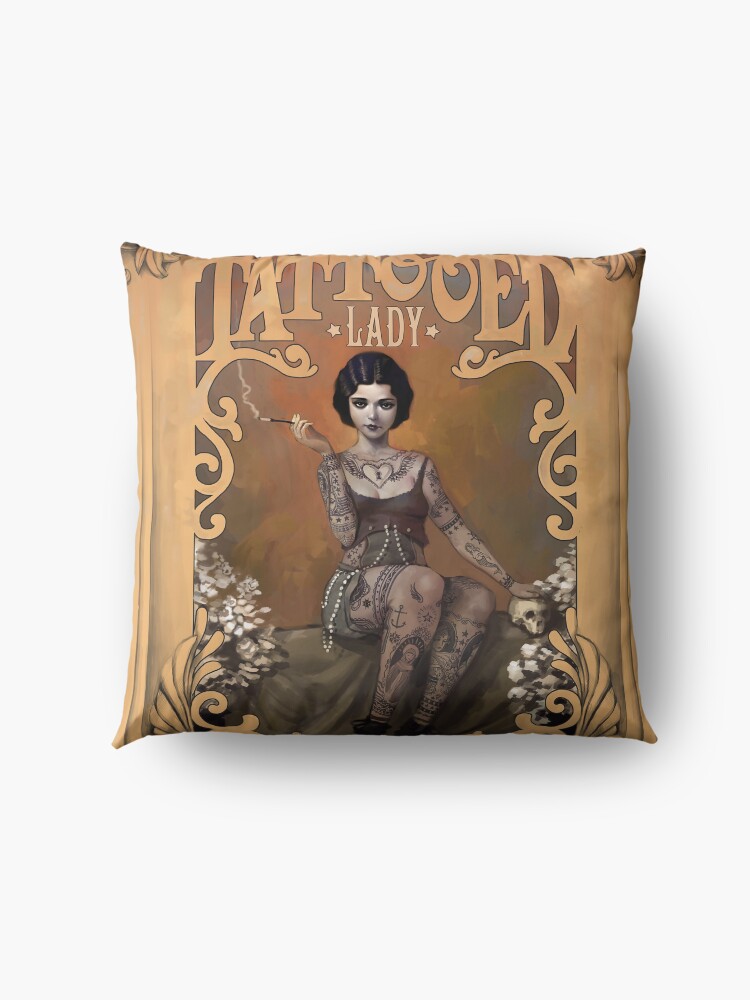 Alternate view of The Amazing Tattooed Lady Vintage Circus Poster Floor Pillow