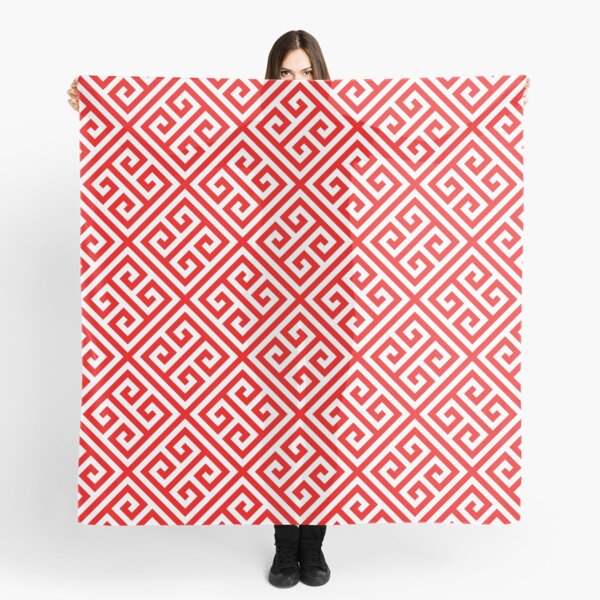 red, white pattern, Greek Key pattern - Greek fret design Scarf