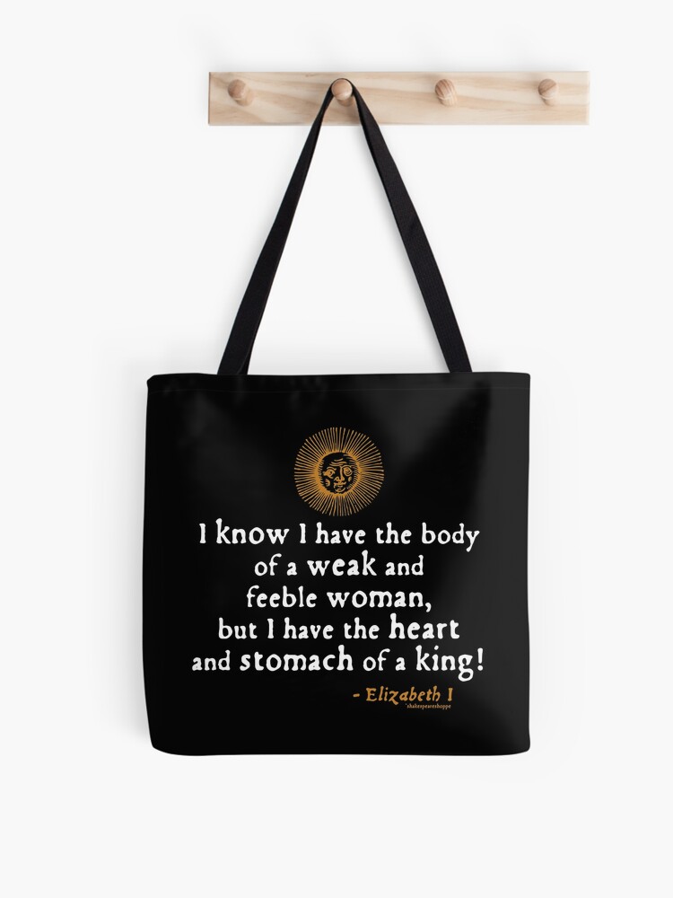 Tote Bag, Elizabeth I King Woodcut Quote  designed and sold by Styled Vintage