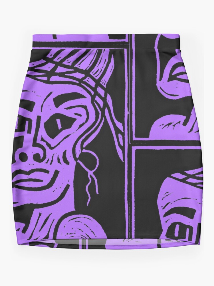 Thumbnail 3 of 4, Mini Skirt, Purple African Linocut Print designed and sold by leonitalee.