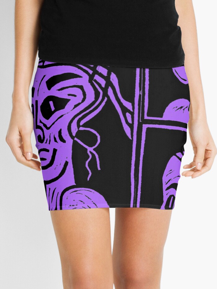 Mini Skirt, Purple African Linocut Print designed and sold by leonitalee