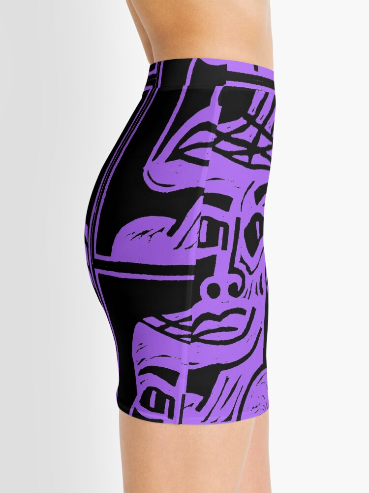 Thumbnail 2 of 4, Mini Skirt, Purple African Linocut Print designed and sold by leonitalee.