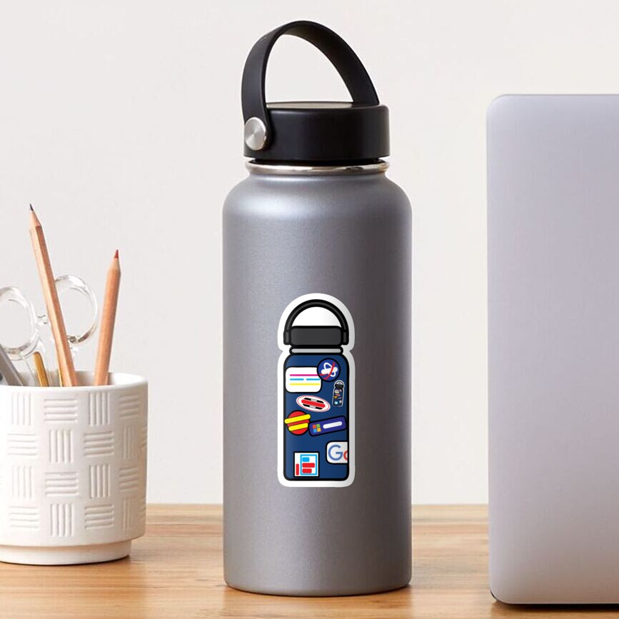 navy blue hydro flask with stickers