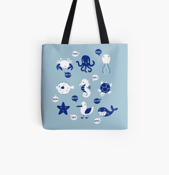Thank You Sea Animals All Over Print Tote Bag