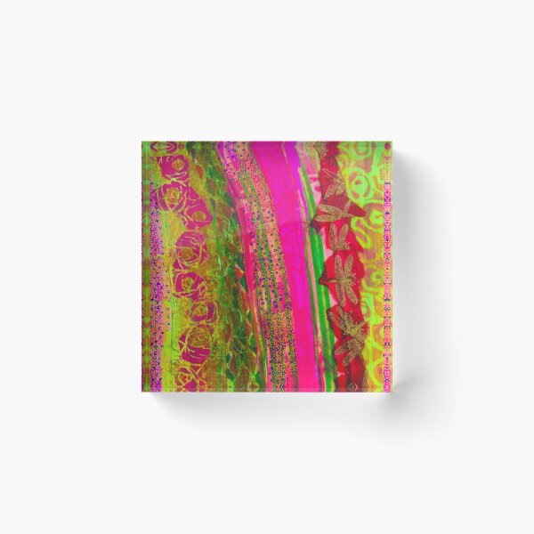 Pink-Lime Garden Acrylic Block