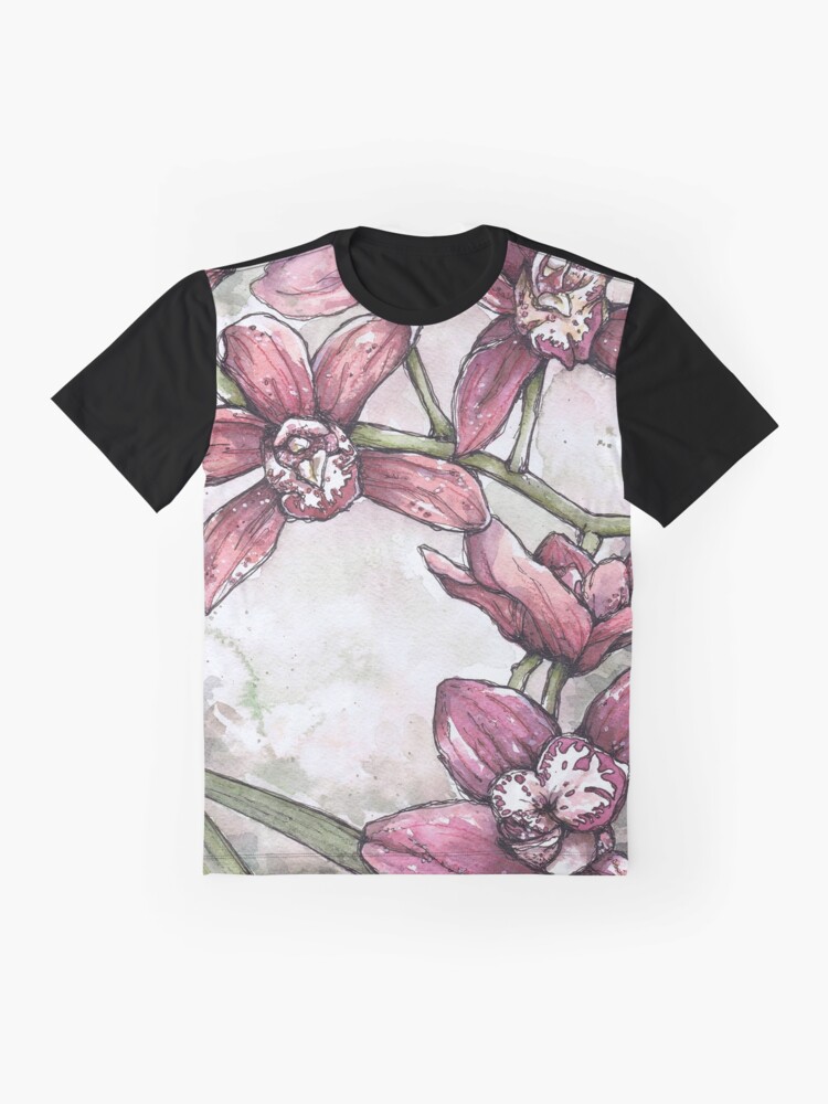 Alternative Ansicht von Orchideen - Aquarell und Tintengrafik Grafik T-Shirt