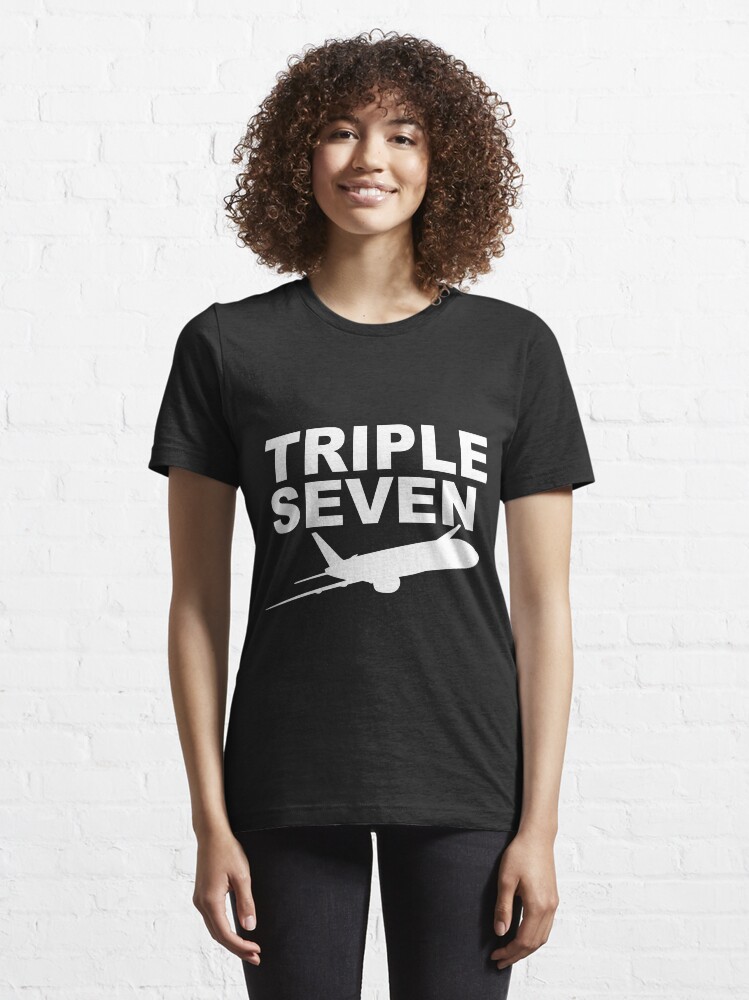 Alternate view of Boeing 777-200 TRIPLE SEVEN White Print Essential T-Shirt