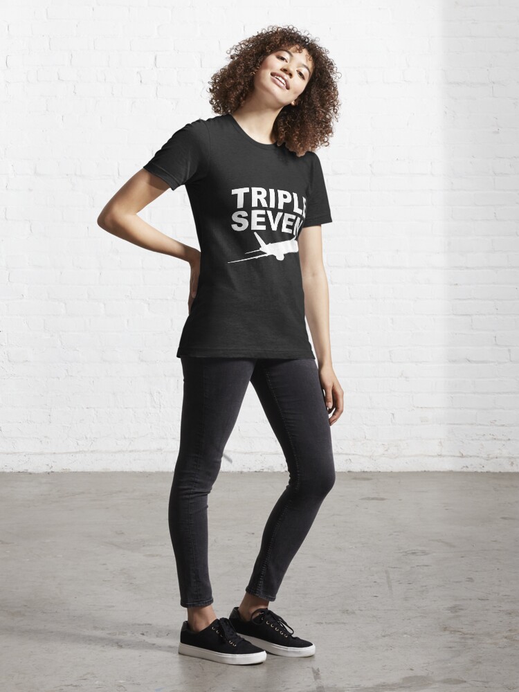 Alternate view of Boeing 777-200 TRIPLE SEVEN White Print Essential T-Shirt
