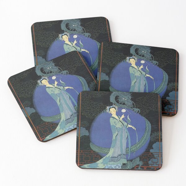 Item preview, TURANDOT ,CHINESE PRINCESS ,WHITE ROSE AND DRAGON Blue Black Hues designed and sold by BulganLumini.