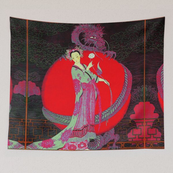 Item preview, TURANDOT ,CHINESE PRINCESS ,WHITE ROSE AND DRAGON Red Black Hues designed and sold by BulganLumini.