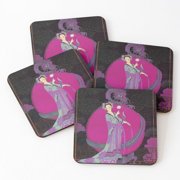 Item preview, TURANDOT ,CHINESE PRINCESS ,WHITE ROSE AND DRAGON Pink Fuchsia Black Hues designed and sold by BulganLumini.