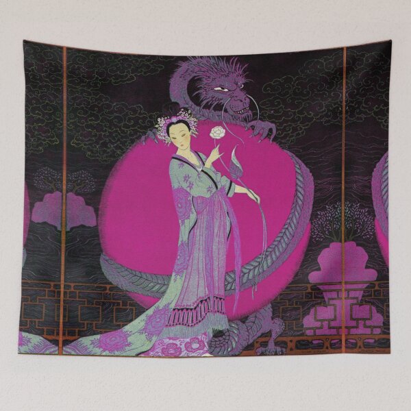 Item preview, TURANDOT ,CHINESE PRINCESS ,WHITE ROSE AND DRAGON Pink Fuchsia Black Hues designed and sold by BulganLumini.