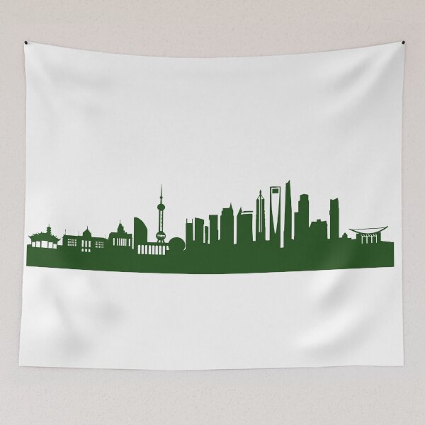 Item preview, SHANGHAI skyline in forest green designed and sold by 44spaces.