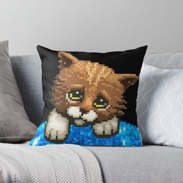 AQUA KITTY - Sad Cat Throw Pillow