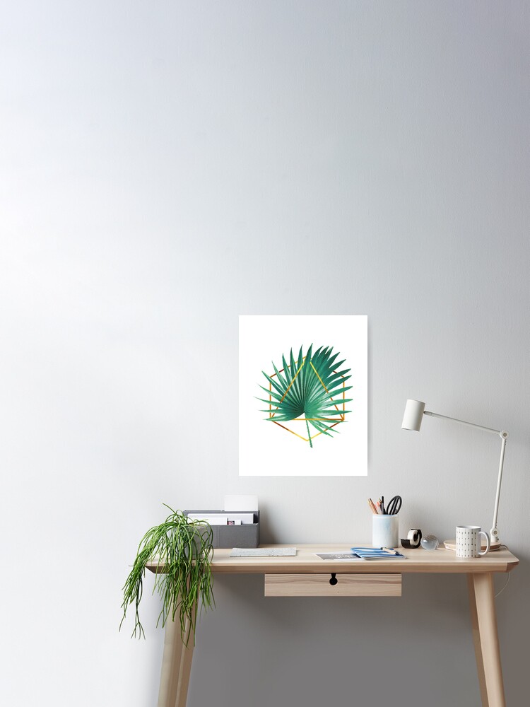 Minimal Tropical Palm Leaf Palm And Gold Gold Geometric Shape Modern Tropical Wall Art Green Poster By Shrijit Redbubble
