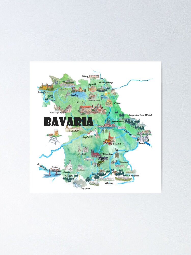 Bayern Deutschland Illustrierte Reise Poster Karte Poster Von Artshop77 Redbubble