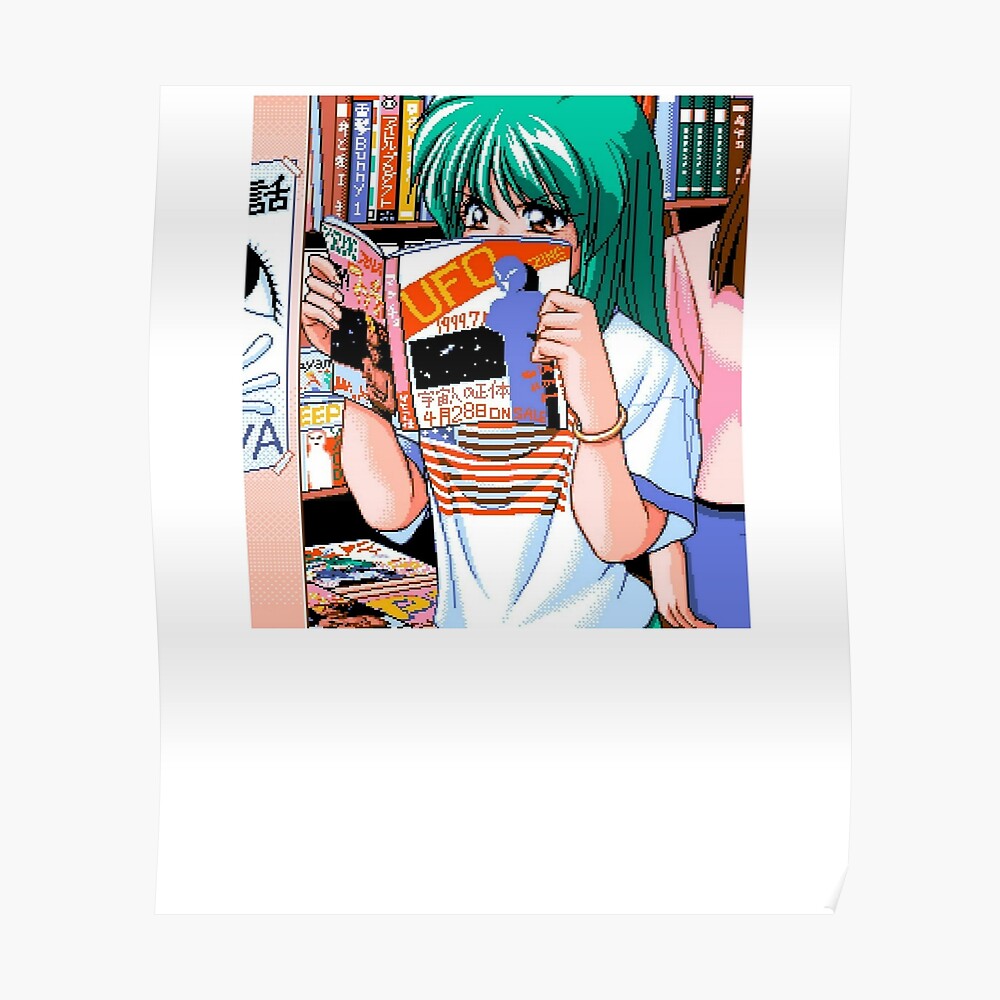 Vaporwave Aesthetic Sad Girl Retro Anime Pixel 8 Bit Art Print T