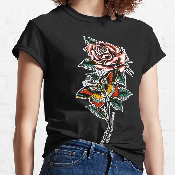 Ästhetisches Vintage-Hemd mit Rosen und Schmetterlingen Langarmshirt