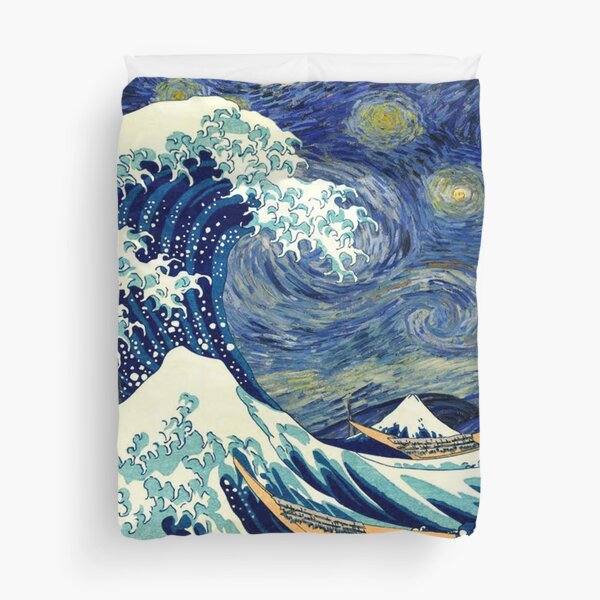 Starry Night The Great Wave Off Kanagawa Duvet Cover