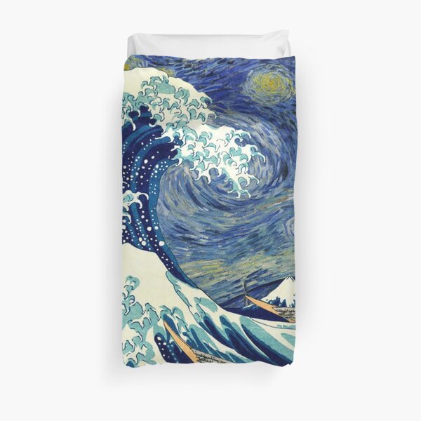 Starry Night The Great Wave Off Kanagawa Duvet Cover