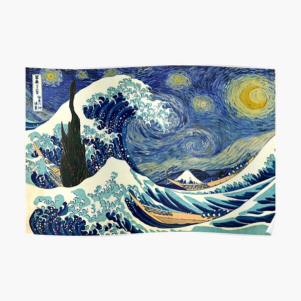 Starry Night The Great Wave Off Kanagawa Poster