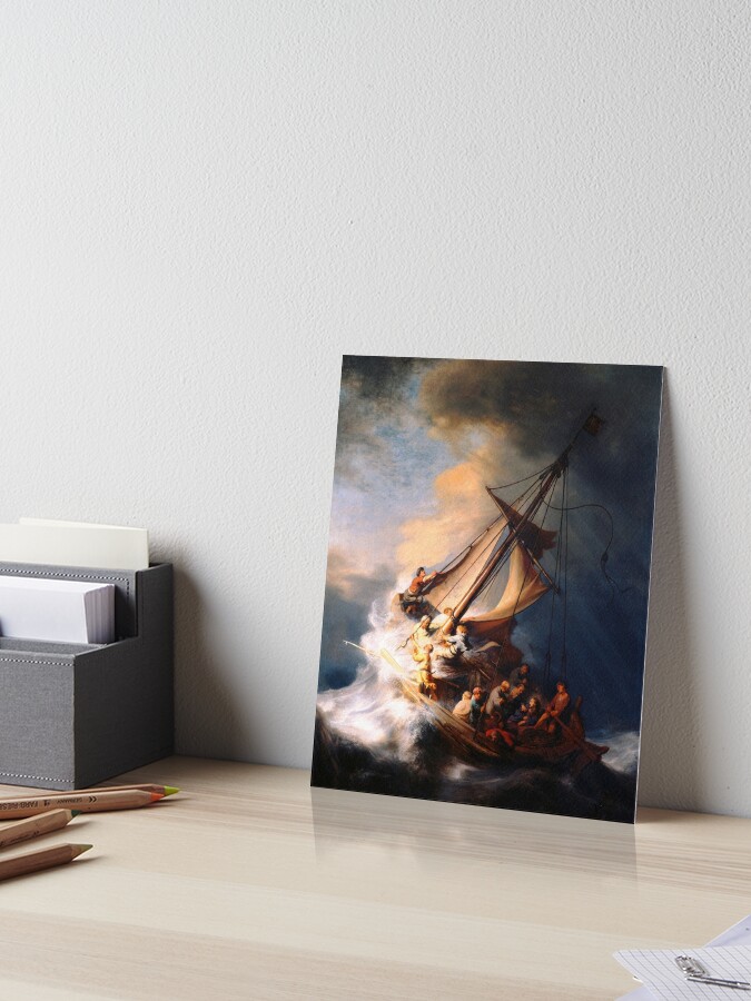 The Storm On The Sea Of Galilee Painting By Rembrandt Art Board Print By Historicalstuff Redbubble