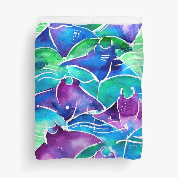 Manta Ray Watercolor Painting Duvet Cover