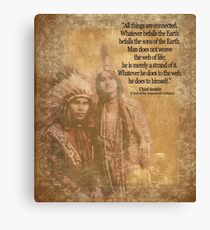 Native American Indian couple Chief Seattle quote Canvas Print