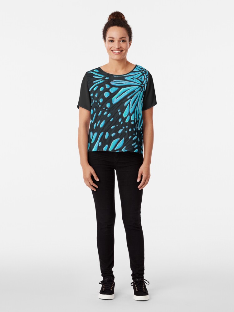 Alternate view of Tirumala limniace (blue tiger) butterfly Chiffon Top