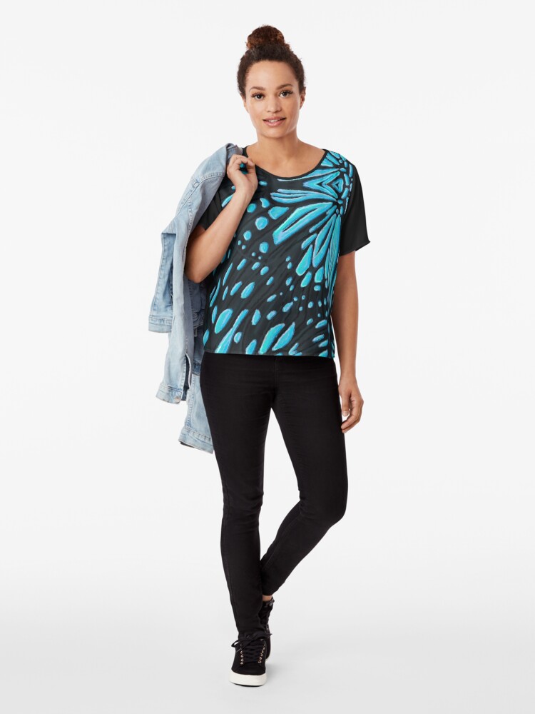 Alternate view of Tirumala limniace (blue tiger) butterfly Chiffon Top