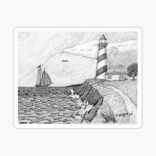 Lighthouse black and white Sticker
