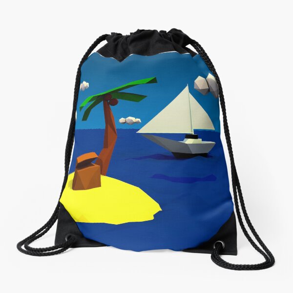 Low-Poly Treasure Island Drawstring Bag