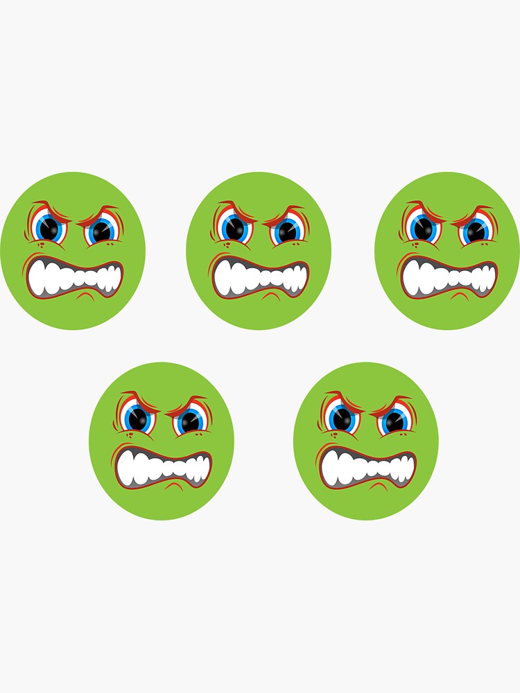 Angry Smiley Stickers 5 Pack Green | Sticker