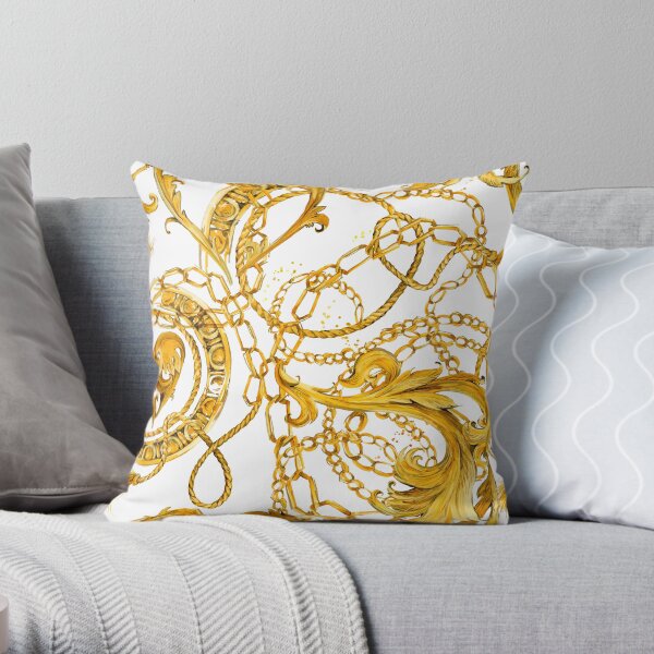 gold chains seamless pattern. luxury illustration. golden Byzantium design. luxury jewelry. riches seamless background. Throw Pillow
