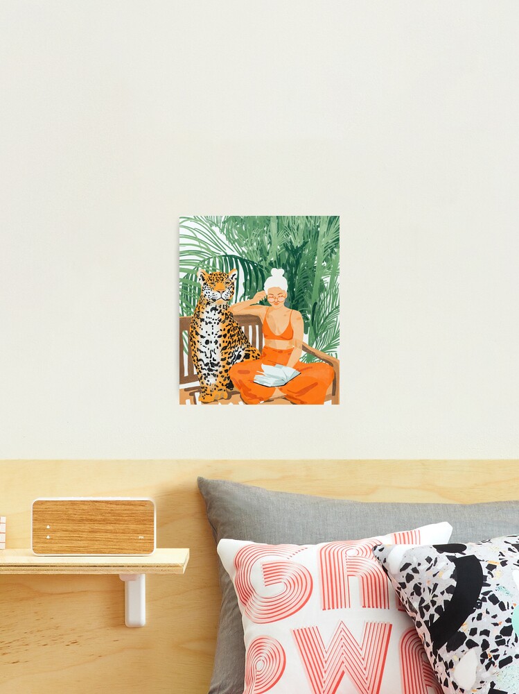 Thumbnail 2 of 3, Photographic Print, Jungle Vacay | Modern Bohemian Blonde Woman Tropical Travel | Leopard Wildlife Forest Reader designed and sold by 83oranges.