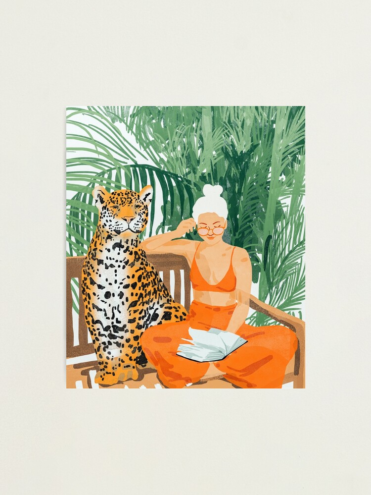 Thumbnail 1 of 3, Photographic Print, Jungle Vacay | Modern Bohemian Blonde Woman Tropical Travel | Leopard Wildlife Forest Reader designed and sold by 83oranges.