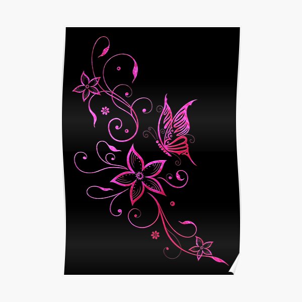 Blumen Sommer Blumenranke Schmetterling Pink Aquarell Poster