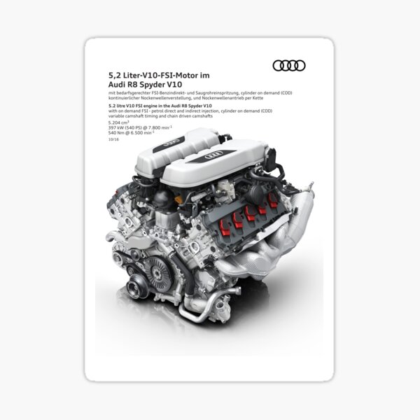 Audi R8 Spyder V10 5.2 Liter FSI Engine Diagram Photographic Print Sticker